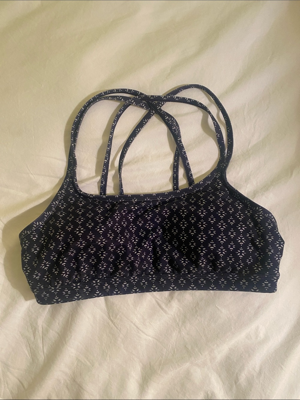Athleta Navy Blue Micro-Pattern Strappy Sports Bra